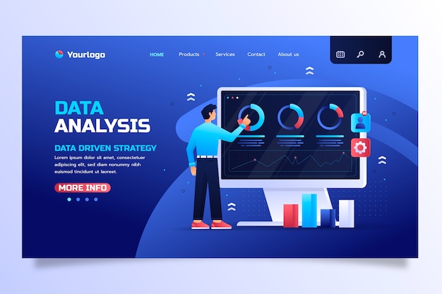 Vector gradient data analysis  landing page template