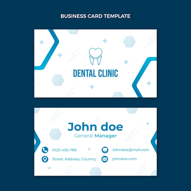 Вектор Шаблон горизонтальной визитной карточки градиентной стоматологической клиники
