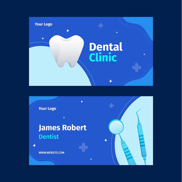 Вектор Шаблон горизонтальной визитной карточки градиентной стоматологической клиники