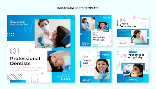 Vector gradient dental clinic instagram posts template