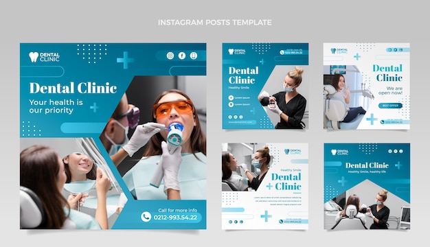 Vettore post di instagram della clinica dentale a gradiente