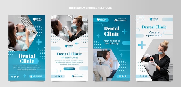 Vettore storie di instagram della clinica dentale gradiente