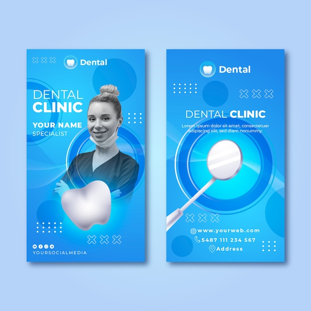 Vector gradient dental clinic vertical business card template