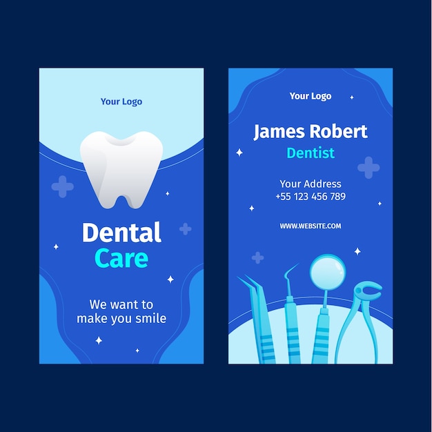 Vector gradient  dental clinic vertical business card template