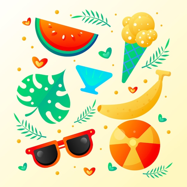 Vector gradient design elements collection for summer season