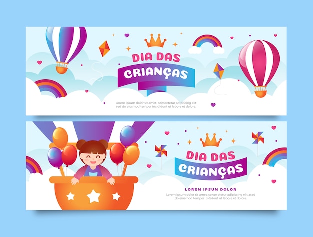 Gradient dia das criancas horizontal banners set