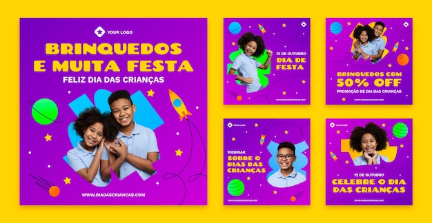 Gradient dia das criancas instagram posts collection