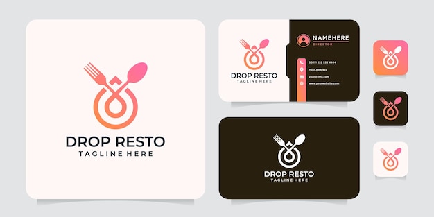 Vector gradient drop restaurant fork and spoon logo inspiration