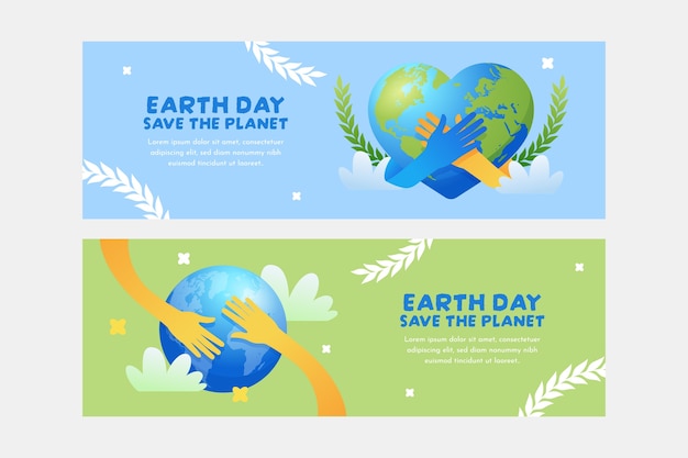 Vector gradient earth day horizontal banner template set collection with globe world