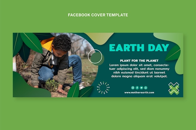 Gradient earth day social media cover template