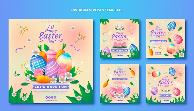 Vettore collezione di post instagram di pasqua sfumati