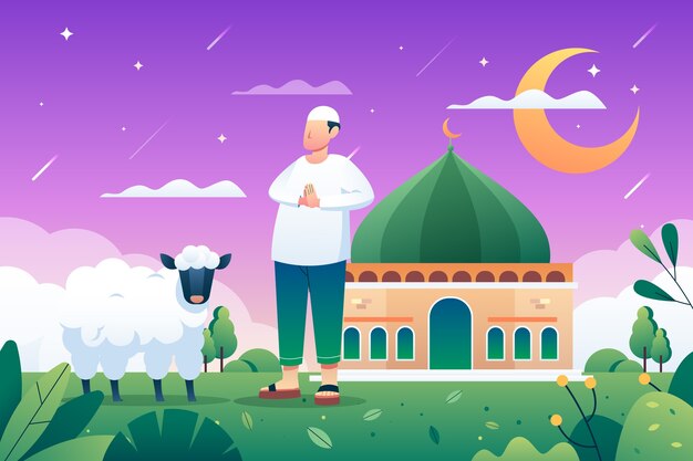 Gradiënt eid al-adha illustratie met man en schaap