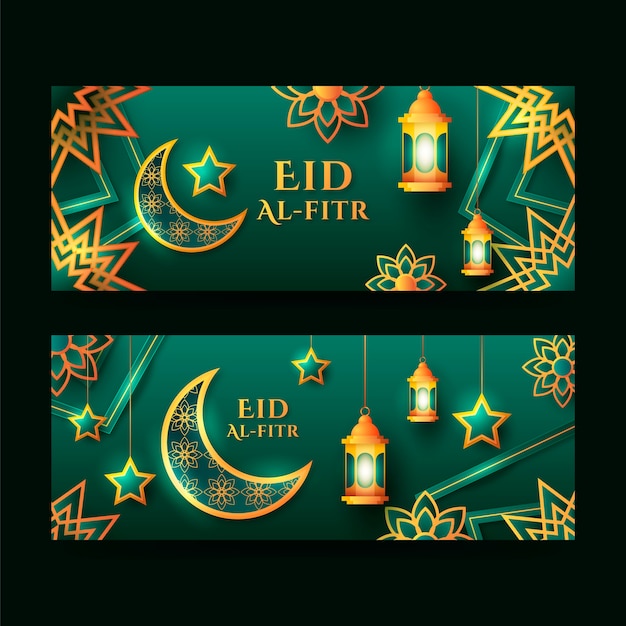 Vector gradiënt eid al-fitr horizontale bannerspakket