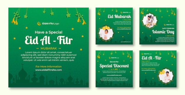 Gradient eid al-fitr instagram posts collection