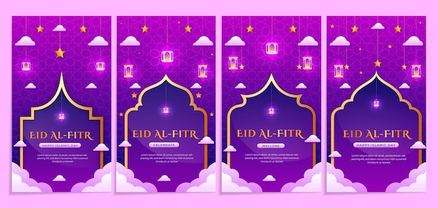 Gradient eid alfitr instagram stories collection con textxa modificabile