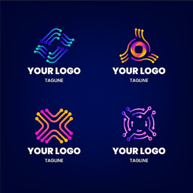 Vector gradient electronics logo collection