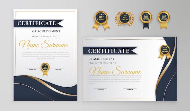 Gradient elegant certificate of appreciation awards with badges template for business achievement and diploma education