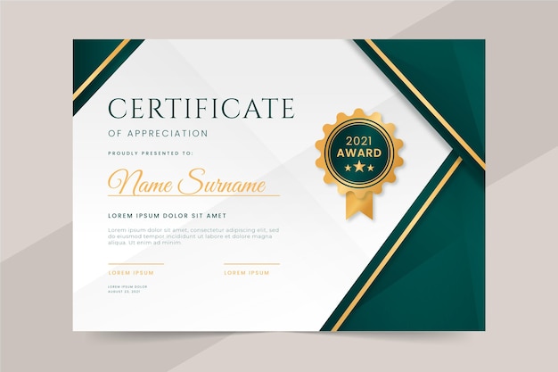 Vector gradient elegant certificate of appreciation template