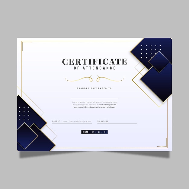 Вектор Градиентный элегантный сертификат с золотыми элементами