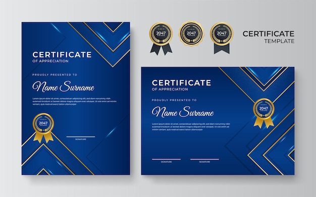 Gradient elegant golden blue certificate design template