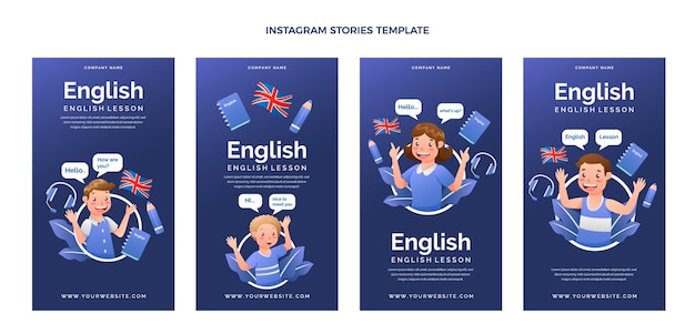 Vettore lezioni di inglese sfumate storie di instagram