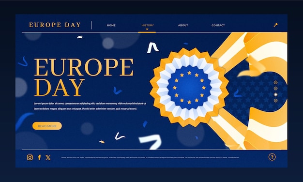 Gradient europe day landing page template