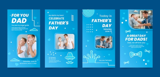 Vector gradient fathers day instagram stories collection