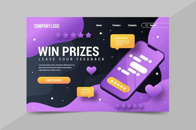 Vector gradient feedback landing page template