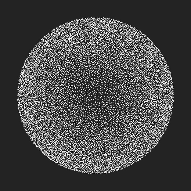 Vector gradient figure in the shape of a circle of white dots isolated on a dark background minimalistic