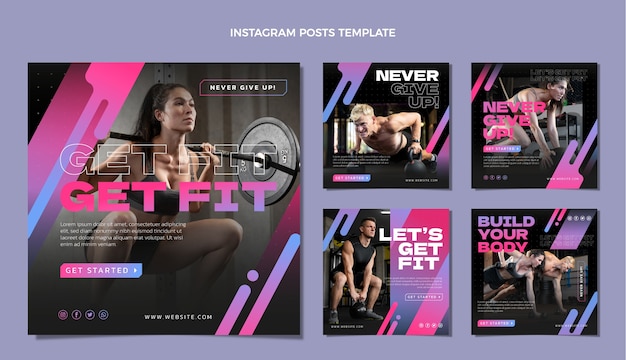 Vector gradient fitness instagram posts stories