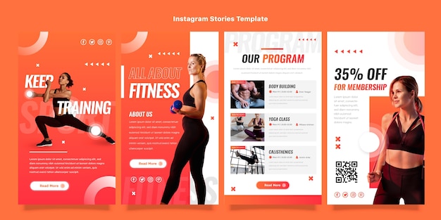 Vettore storie di storie di instagram fitness gradiente