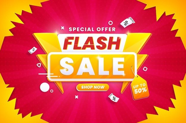 gradient flash sale banner design template with discount isolated on abstract background