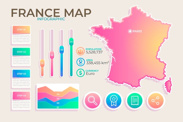 グラデーションフランス地図のインフォグラフィック