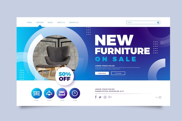 Gradient furniture sale landing page template with photo