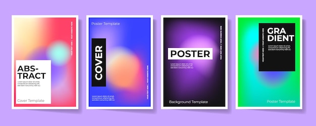 Vector gradient futuristic minimalist poster set with blurred shapes