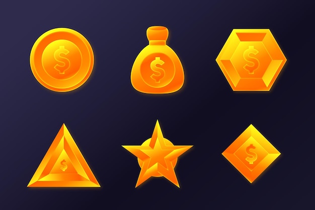 Vector gradient game coins element set