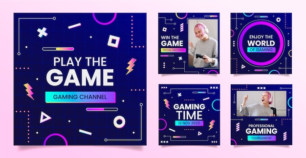 Vector gradient gaming concept instagram posts