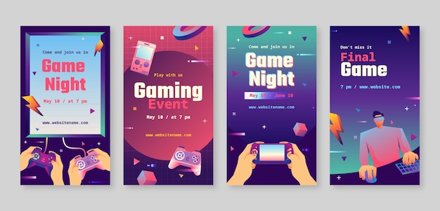 Vector gradient gaming instagram stories collection