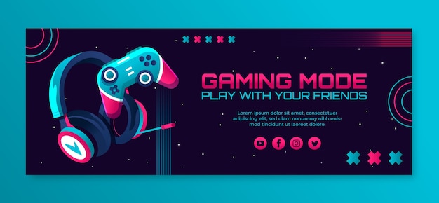 Vector gradient gaming setup facebook cover