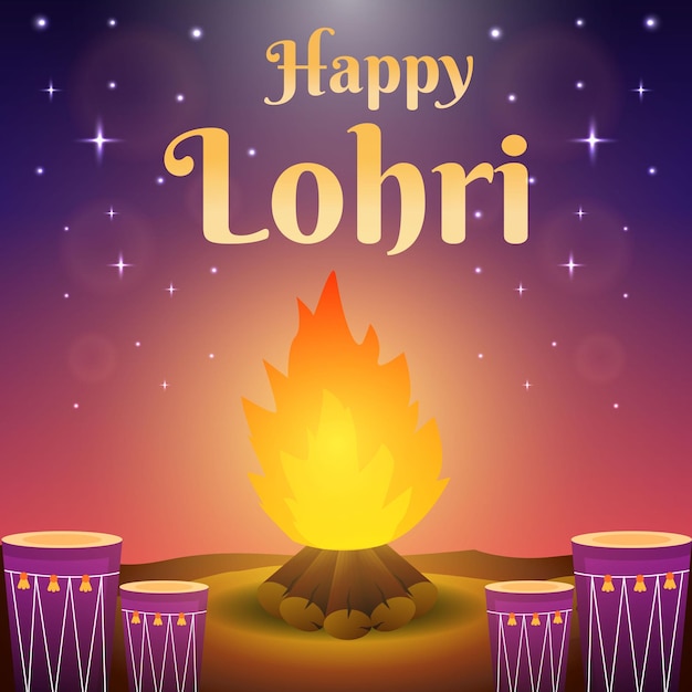 Vector gradiënt gelukkige lohri ontwerp concept illustratie met vreugdevuur