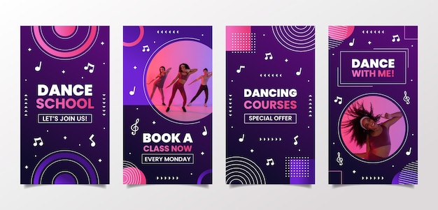 Vector gradient geometric dance school instagram stories