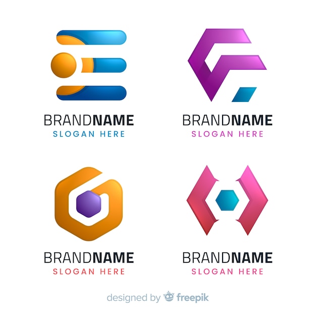 Gradient geometric technological logotype collection