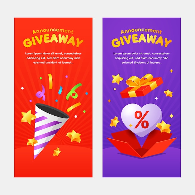 Gradient giveaway winners vertical banner template set collection