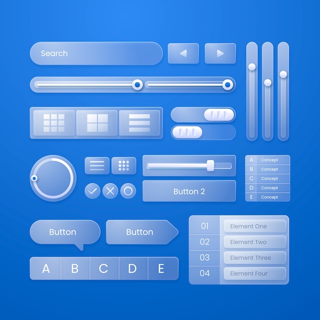 Gradiënt glasmorfisme-effect ui elementenverzameling