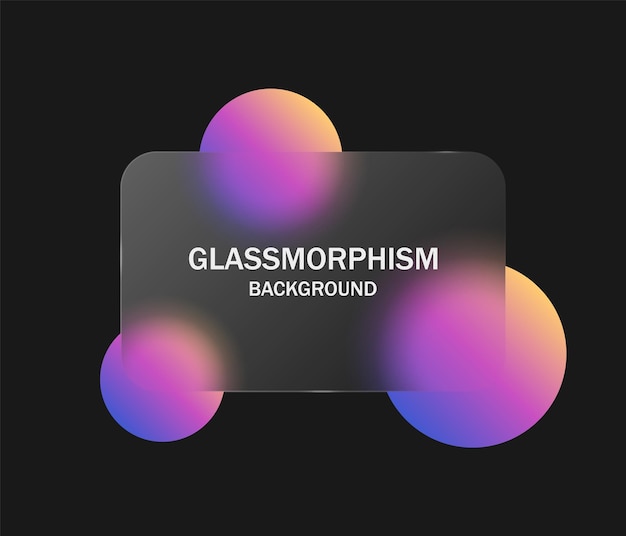 Vector gradient glassmorphism background with blurred colorful circles and transparent glass morphism frame