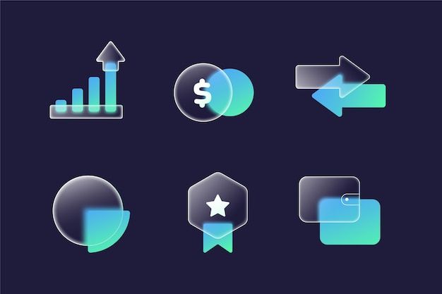 Gradient glassmorphism effect icons collection