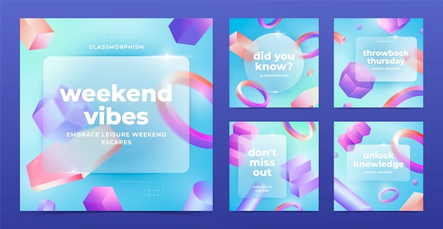 Vector gradient glassmorphism effect instagram posts collection