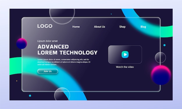 Gradient glassmorphism effect landing page template