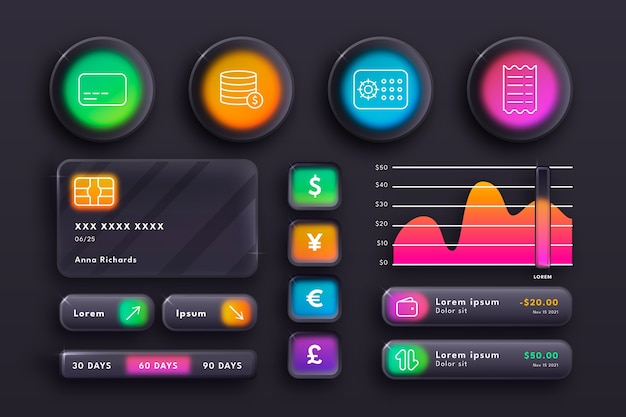 Gradient glassmorphism elements set