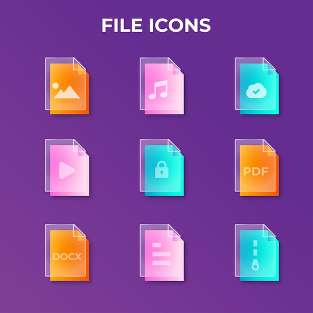 벡터 그라디언트 glassmorphism 파일 아이콘 팩